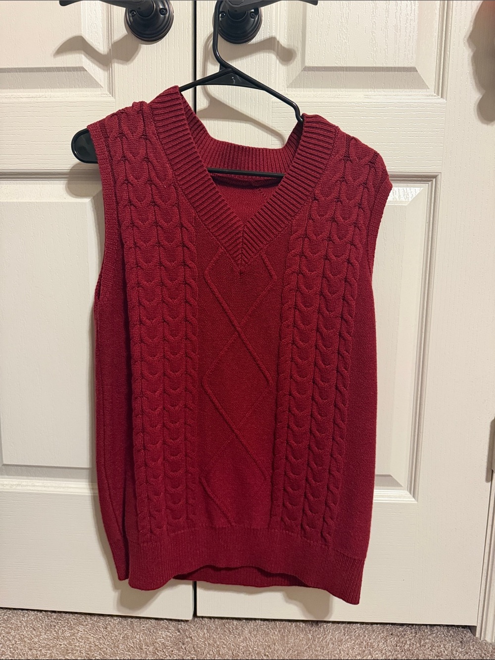 Women's Cable Knit V-Neck Sweater Vest - Red